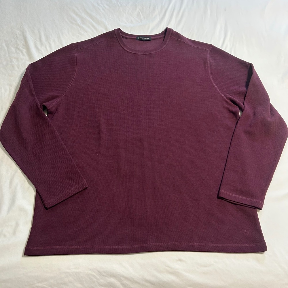 Banana Republic Mens Waffle Knit Long Sleeve Shirt Burgundy Maroon Crew Neck XL